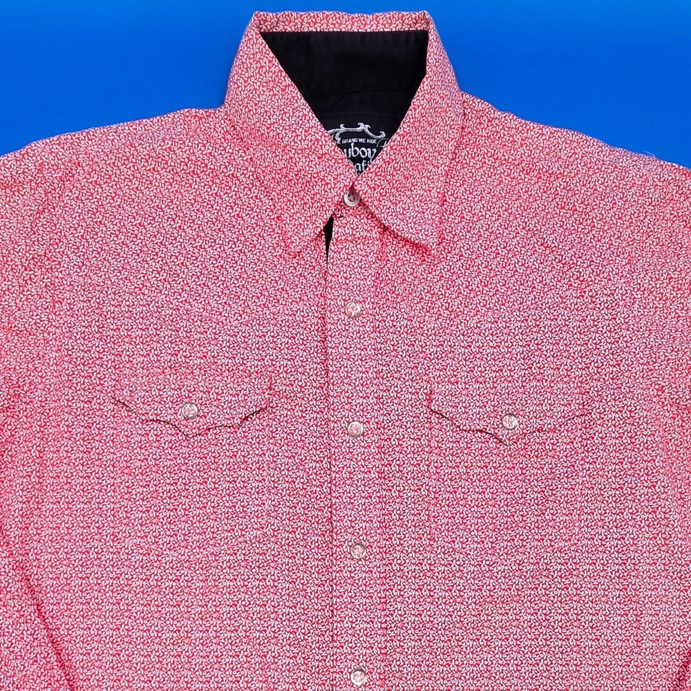 Cowboy Mafia Men's Western Snap Shirt Red White Floral‎ Pearl Snap Slim Fit Med